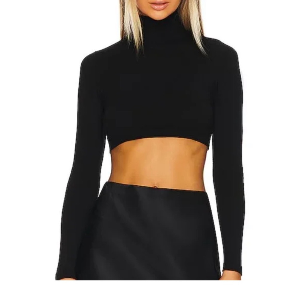 Bardot Black Long Sleeve Crop Top